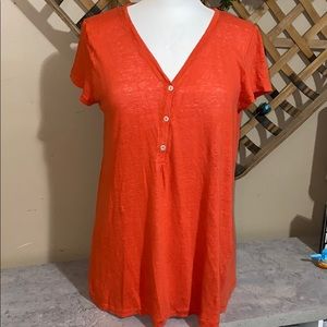 J.Jill Orange Linen Short Sleeve Top (Small)